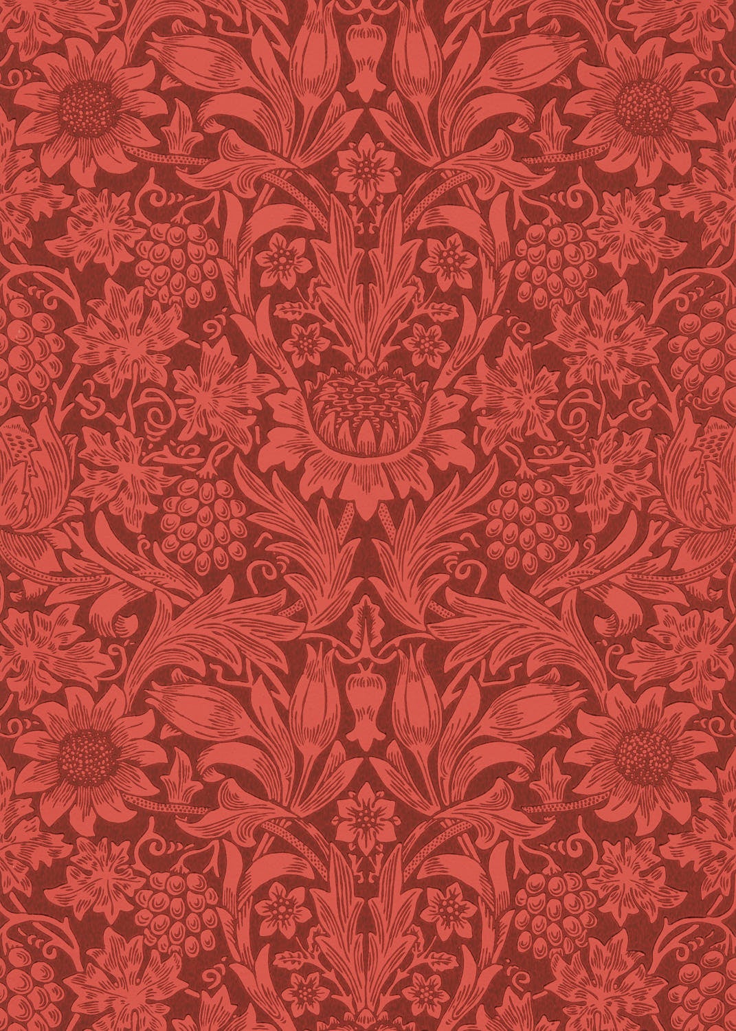 Morris & Co - Sunflower Chocolate/Red Queen Square Wallpapers