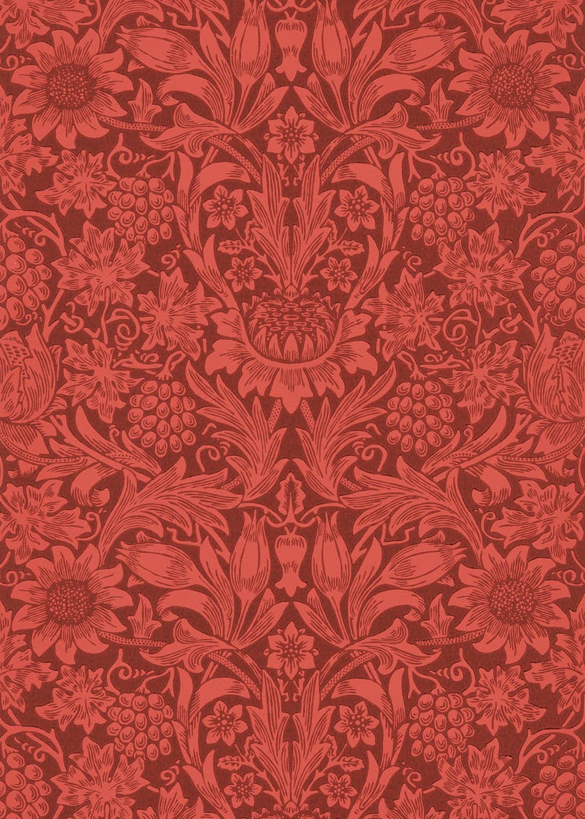 Morris & Co - Sunflower Chocolate/Red Queen Square Wallpapers