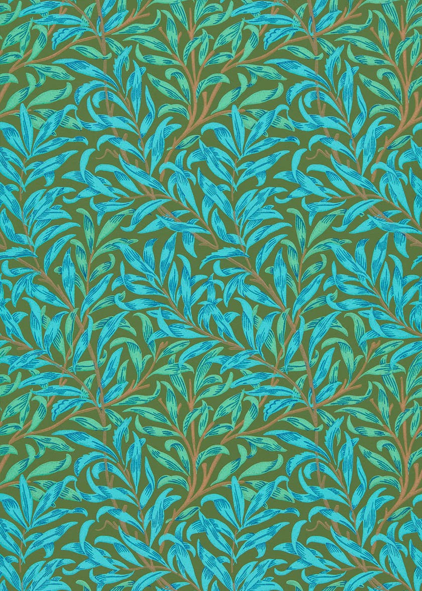 Morris & Co - Willow Boughs Olive/Turqu Queen Square Wallpapers