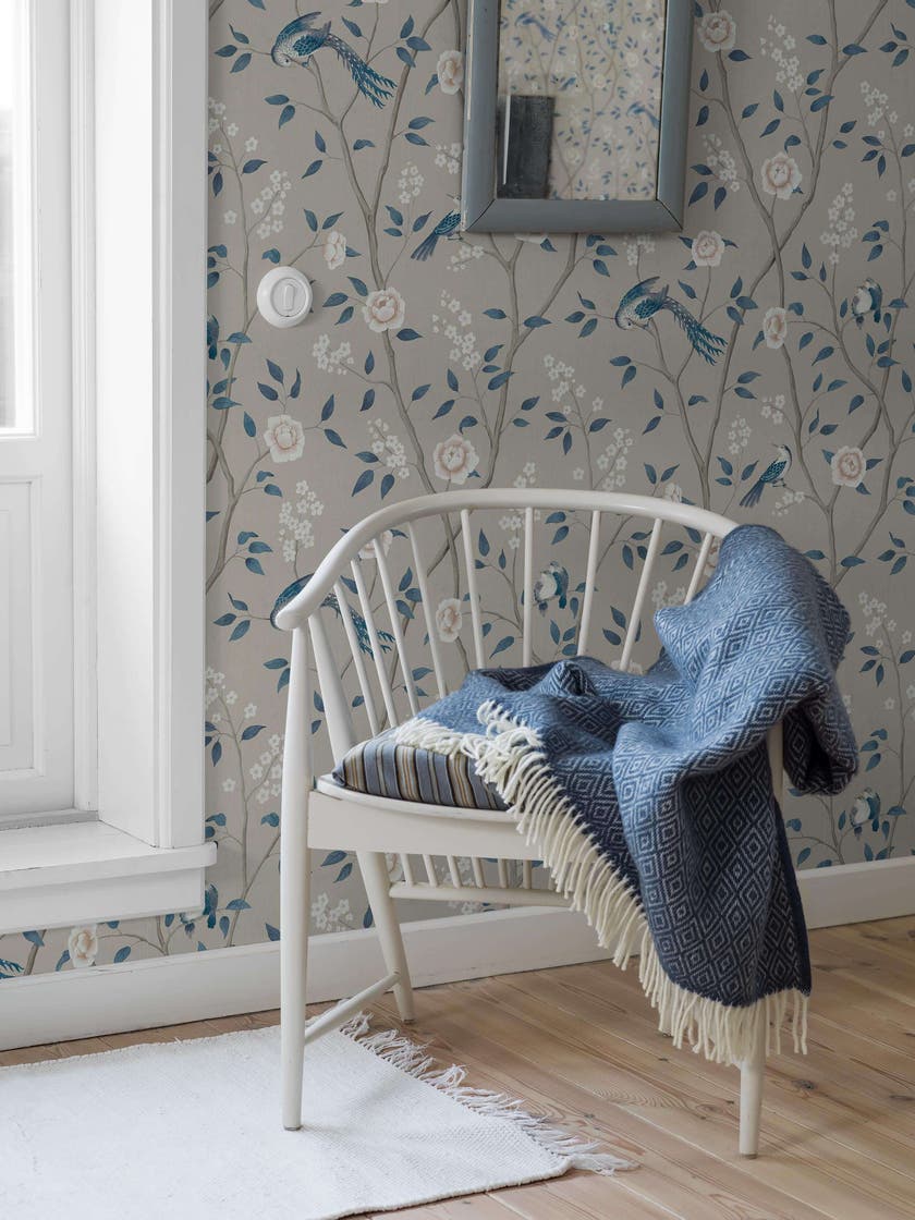 Boråstapeter - Paradise Birds - Blue & White