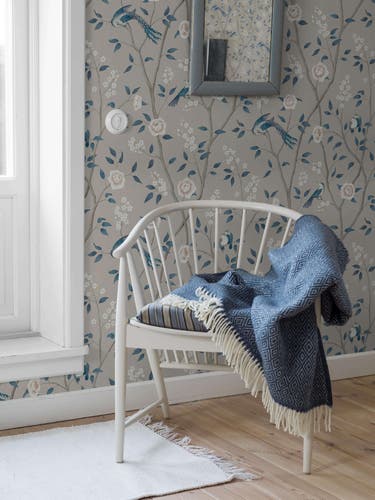 Boråstapeter - Paradise Birds - Blue & White