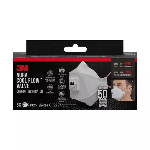 Andningskydd 9332+ FFP3 med ventil - 5 pack