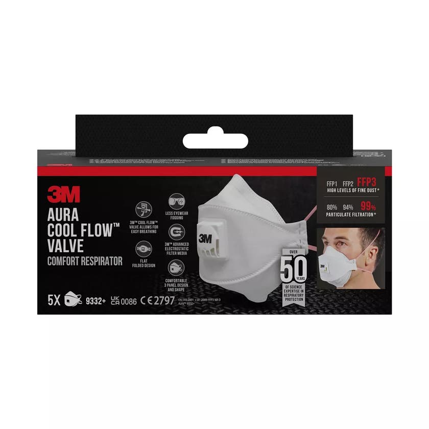 Andningskydd 9332+ FFP3 med ventil - 5 pack