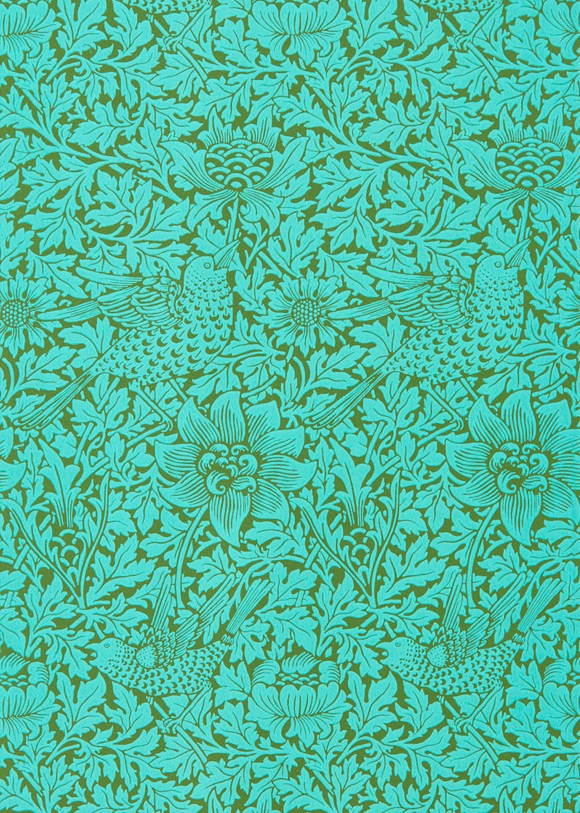 Bird & Anemone Olive/Turq Queen Square Wallpapers