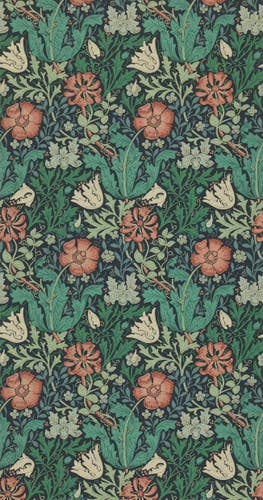 Morris & Co - Compton Indigo/Russet Morris and Friends Wallpa