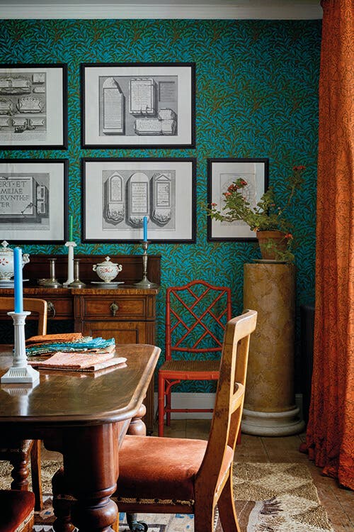Morris & Co - Willow Boughs Olive/Turqu Queen Square Wallpapers