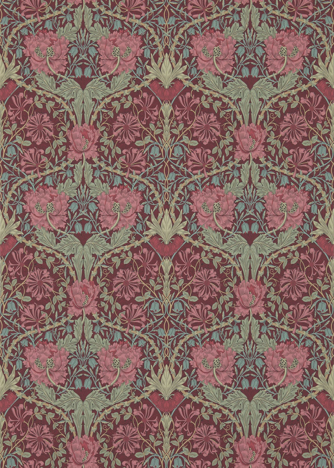 Morris & Co - Honeysuckle & Tulip Burgundy/Sage (Outlet)