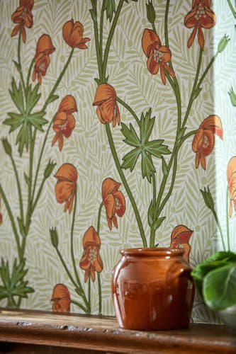 Morris & Co - Monkshood Tangerine/Sage Bedford Park Wallpapers