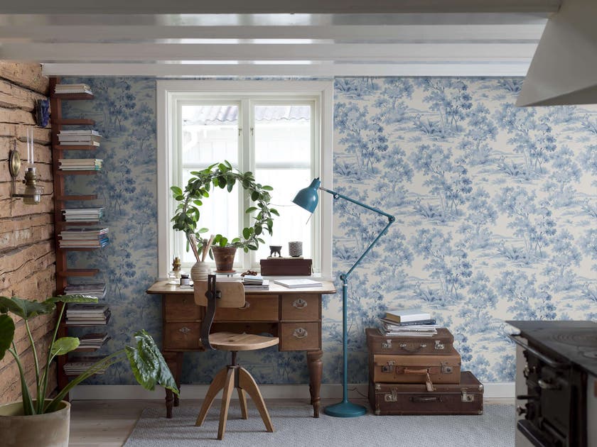 Boråstapeter - Countryside Morning - Blue & White