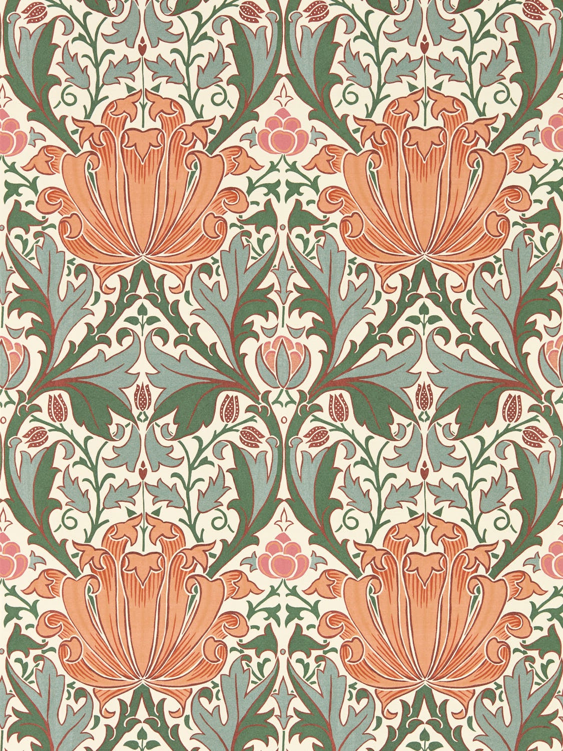 Morris & Co - Helena Peach/Teal Morris and Friends Wallpa