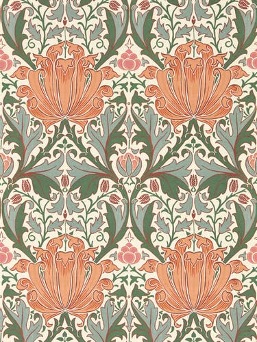 Morris & Co - Helena Peach/Teal Morris and Friends Wallpa