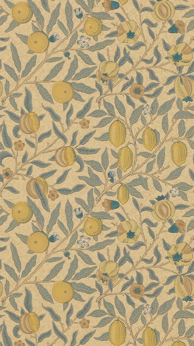 Fruit Blue Gold & Brown Morris and Friends Wallpa