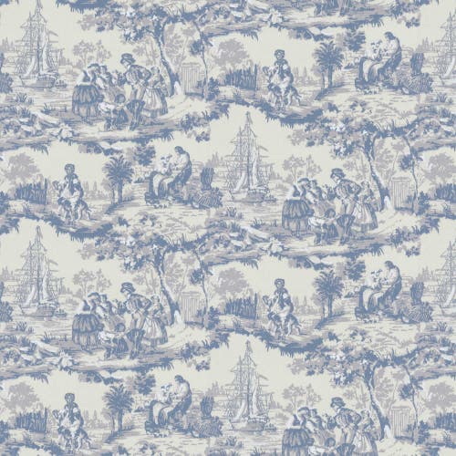 Lim & Handtryck - Skeppsmotiv - Blå x137-40