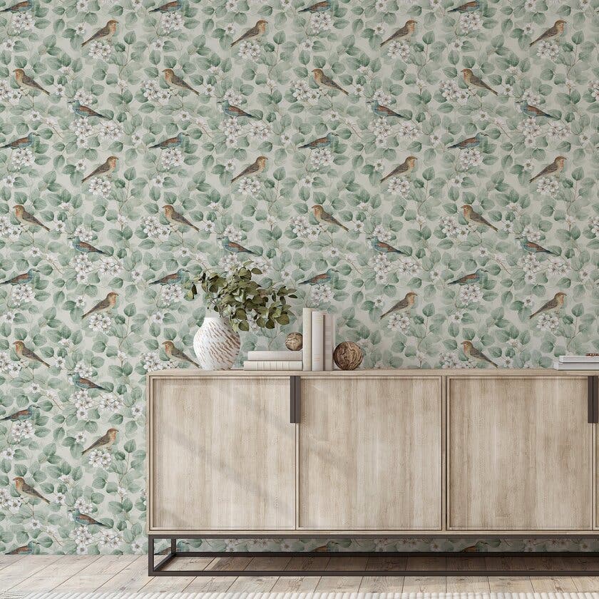 Birds & Blossoms Green