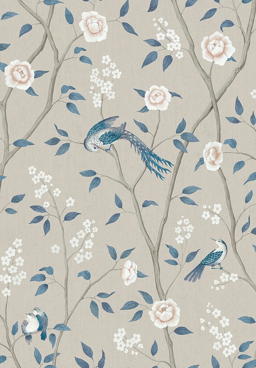 Boråstapeter - Paradise Birds - Blue & White