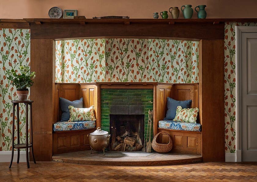 Morris & Co - Monkshood Tangerine/Sage Bedford Park Wallpapers