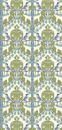 GP&J Baker - Brantwood Birds & Cherries Green Blue BW45100-2
