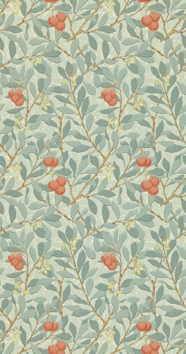 Morris & Co - Arbutus Blue/Pink Morris and Friends Wallpa