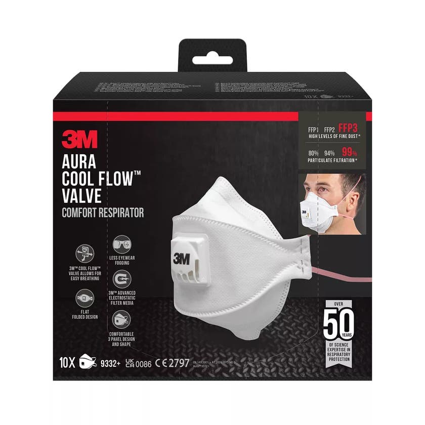 Andningskydd 9332+ FFP3 med ventil - 10 pack