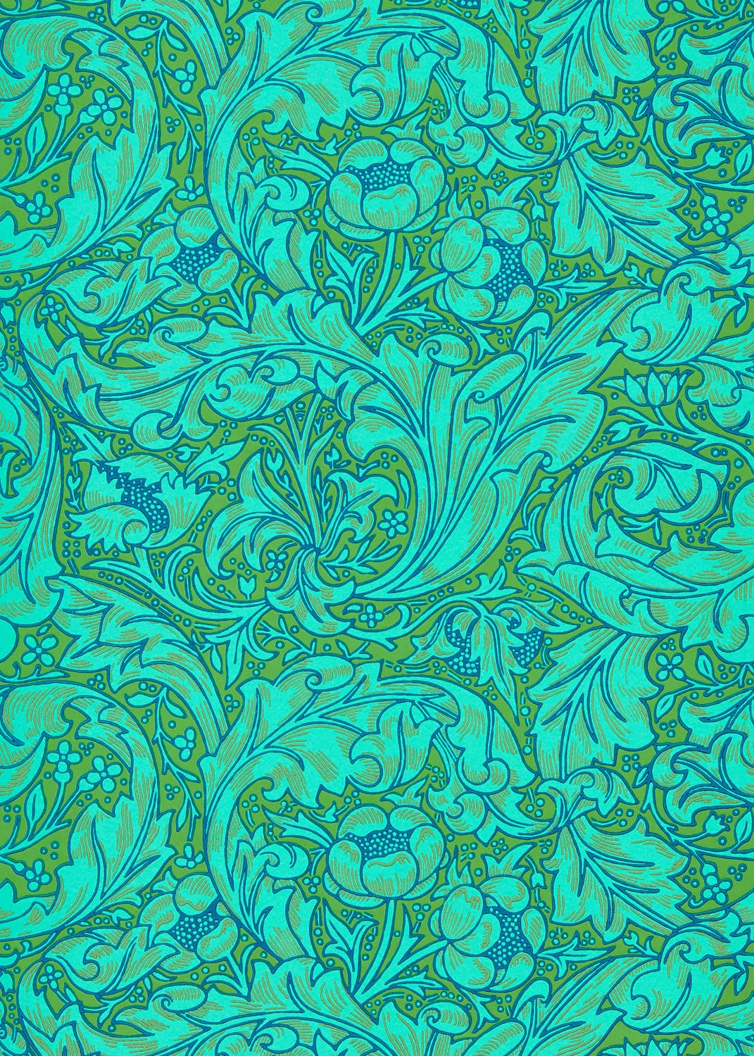 Morris & Co - Bachelors Button Olive/Tu Queen Square Wallpapers