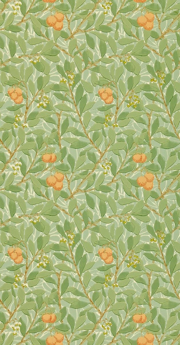 Morris & Co - Arbutus Green/Terracotta Morris and Friends Wallpa