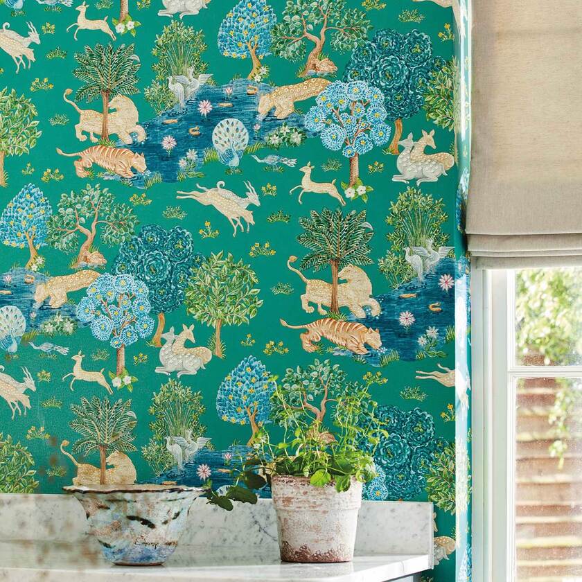 Pamir Garden Teal/Peacock Caspian Wallpapers