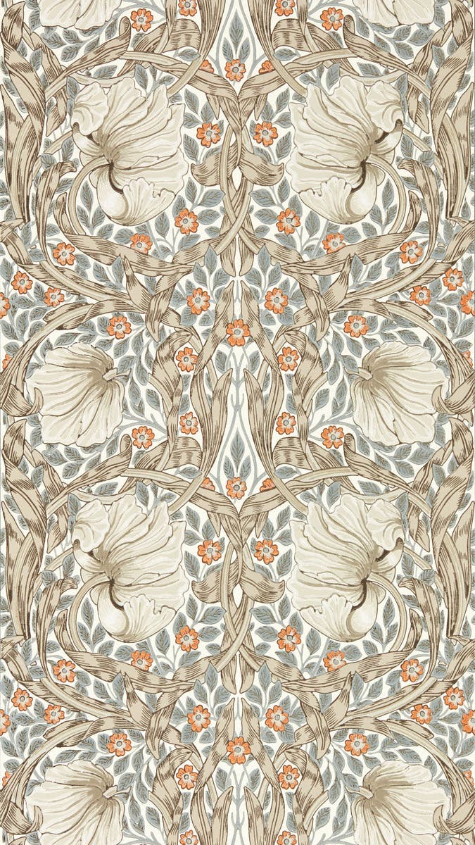 Pimpernel Linen/Coral Morris and Friends Wallpa