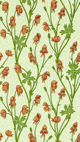 Morris & Co - Monkshood Tangerine/Sage Bedford Park Wallpapers