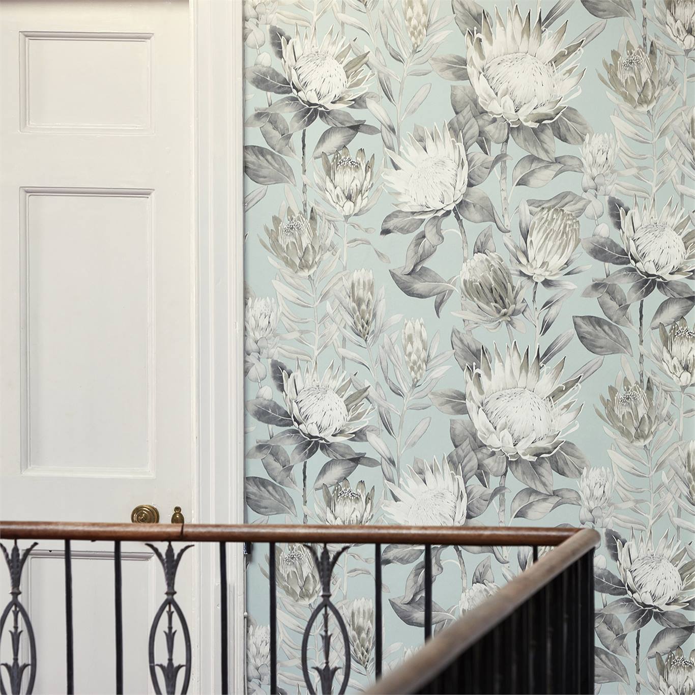 Sanderson - King Protea Aqua/Linen Glasshouse Wallpapers