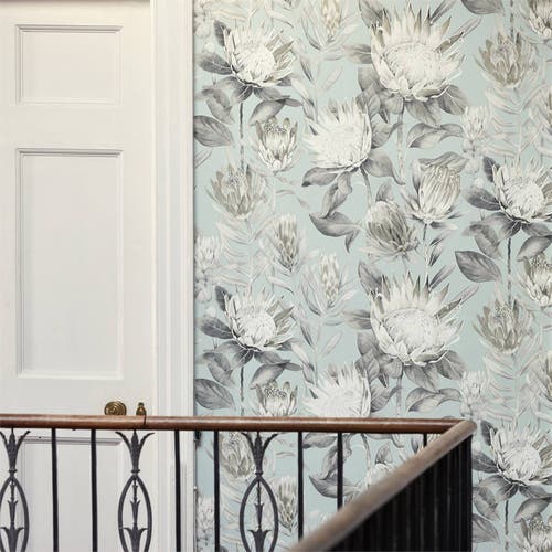 Sanderson - King Protea Aqua/Linen Glasshouse Wallpapers
