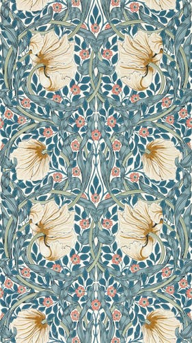 Morris & Co - Pimpernel Woad/Coral Morris and Friends Wallpa