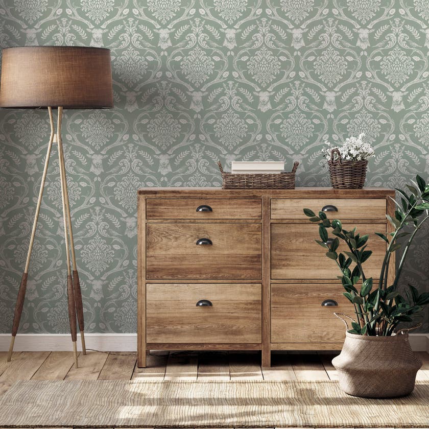 Stag Damask Sage Green