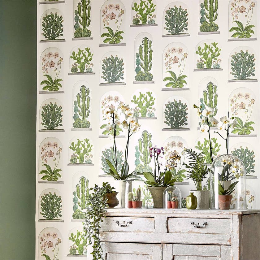 Sanderson - Terrariums Chalk/Green Glasshouse Wallpapers