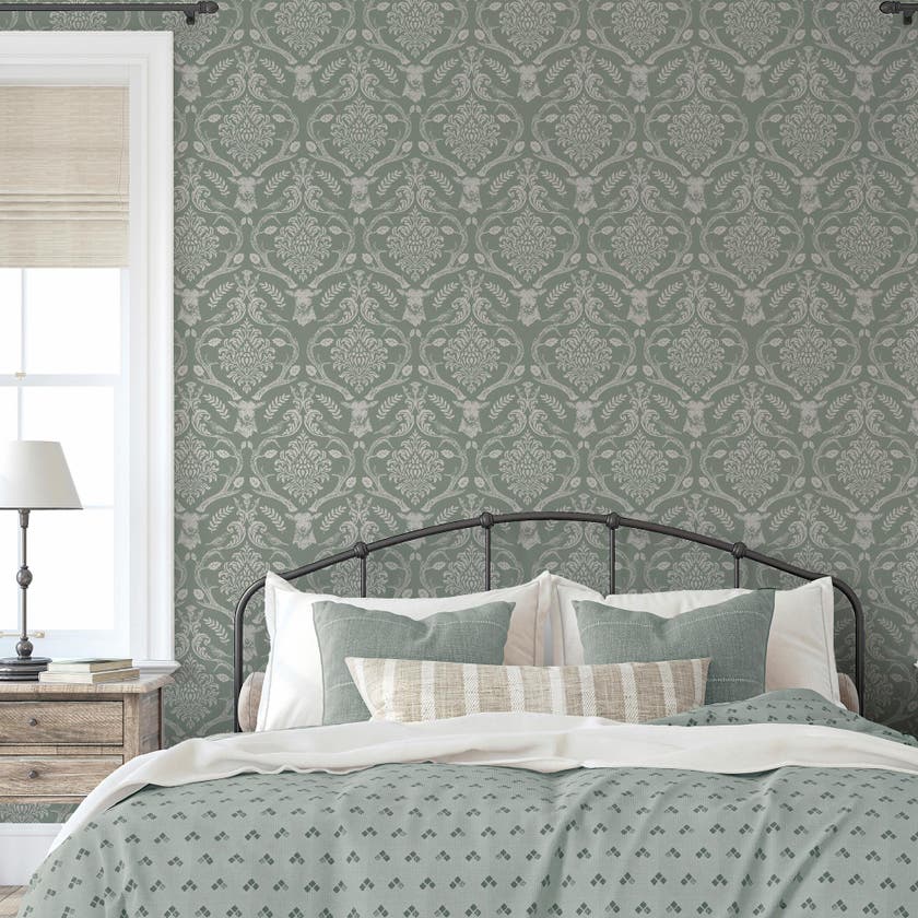 Stag Damask Sage Green
