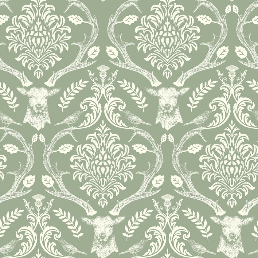 Stag Damask Sage Green