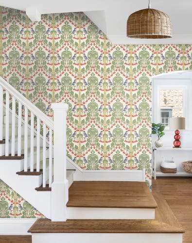 GP&J Baker - Brantwood Birds & Cherries Red Green BW45100-1