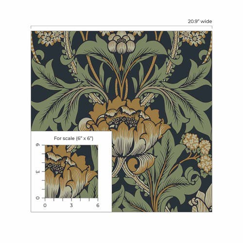 Carma - Peel & Stick Primrose Floral Midnight Blue & Goldenrod NW44404