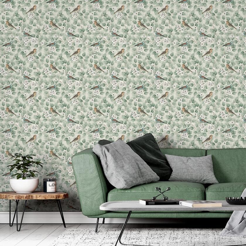 Birds & Blossoms Green