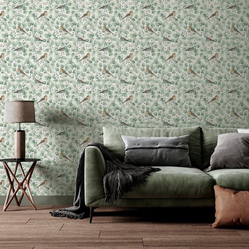 Birds & Blossoms Green