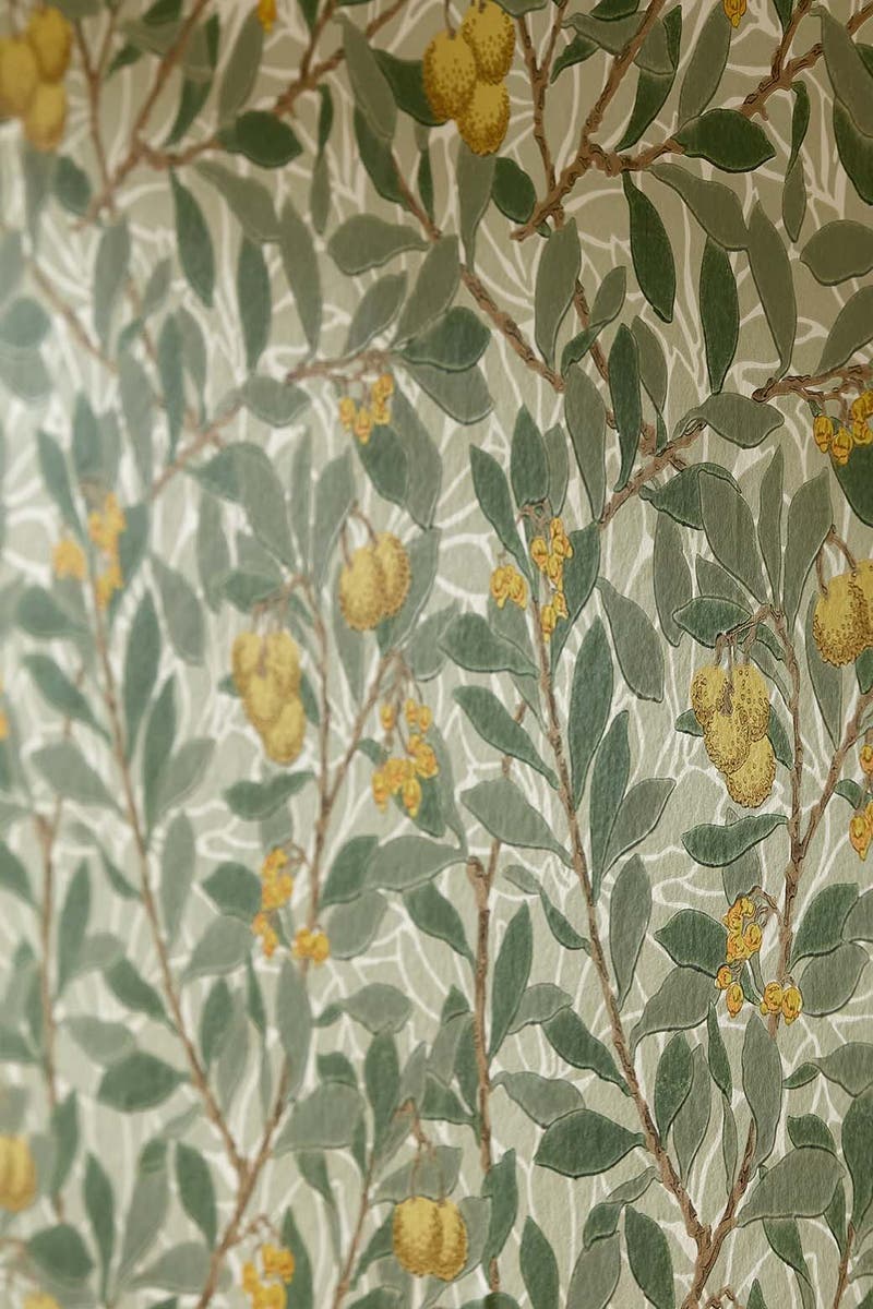 Morris & Co - Arbutus Sage/Lemon Morris and Friends Wallpa