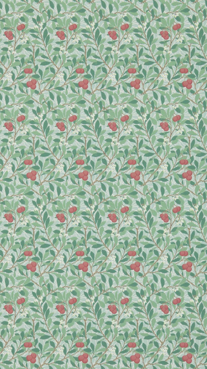 Morris & Co - Arbutus Thyme/Coral Morris and Friends Wallpa
