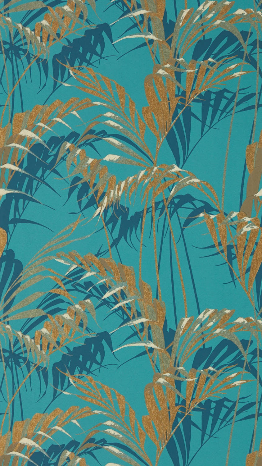 Sanderson - Palm House Teal/Gold Glasshouse Wallpapers
