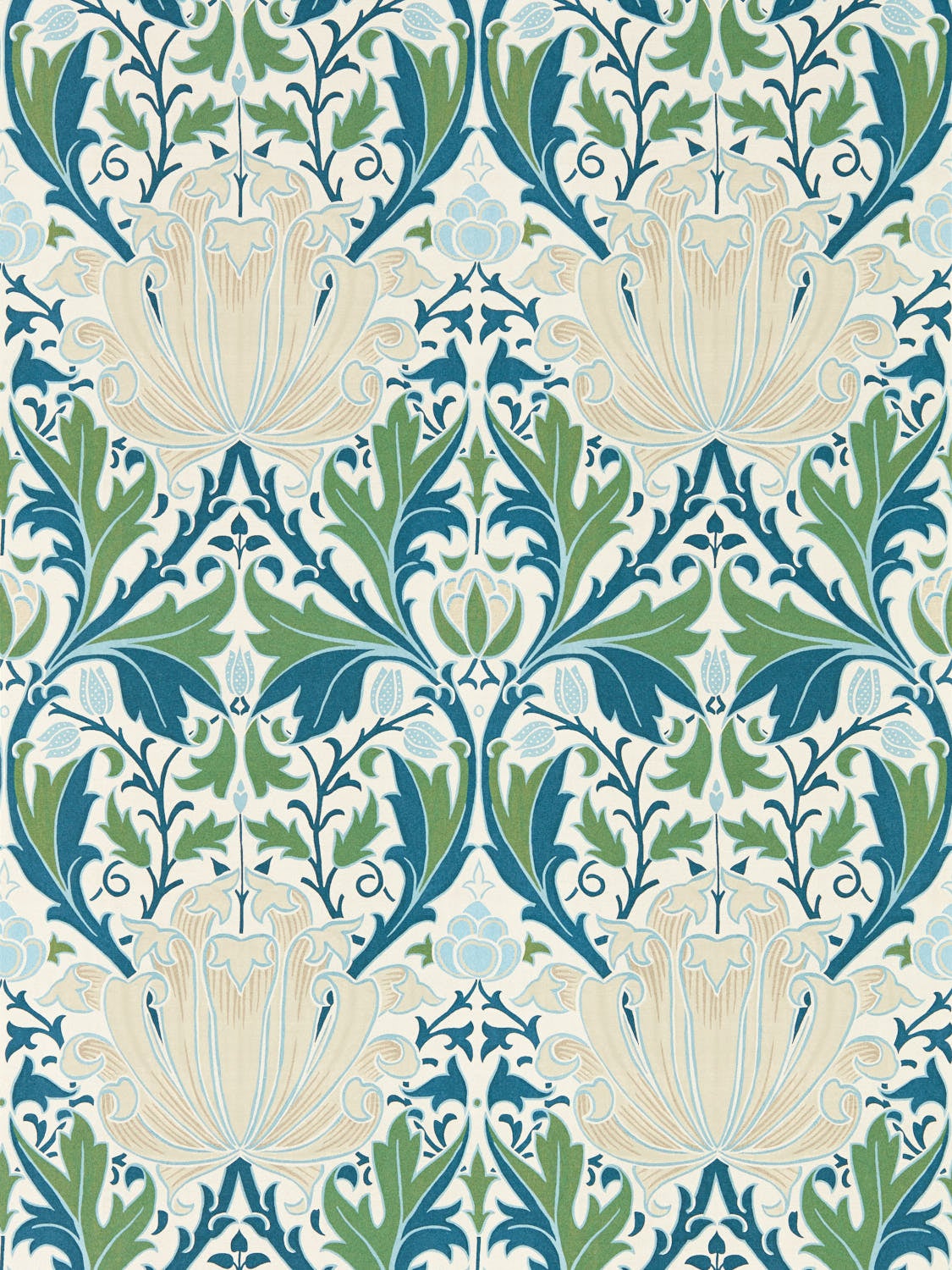 Morris & Co - Helena Indigo/Forest Morris and Friends Wallpa