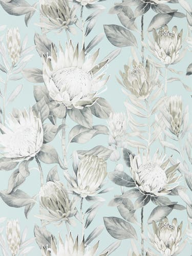 Sanderson - King Protea Aqua/Linen Glasshouse Wallpapers