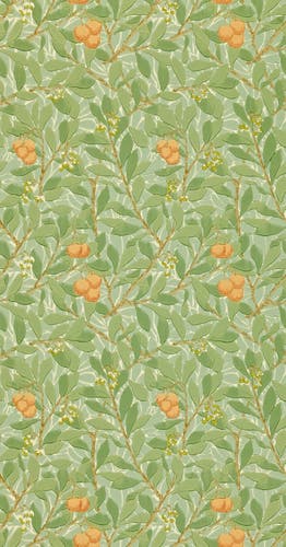 Morris & Co - Arbutus Green/Terracotta Morris and Friends Wallpa