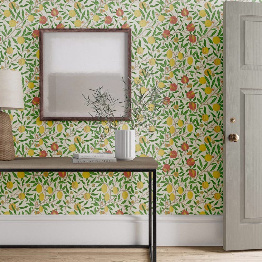 Morris & Co - Fruit Leaf Green/Madder Simply Morris Wallpapers