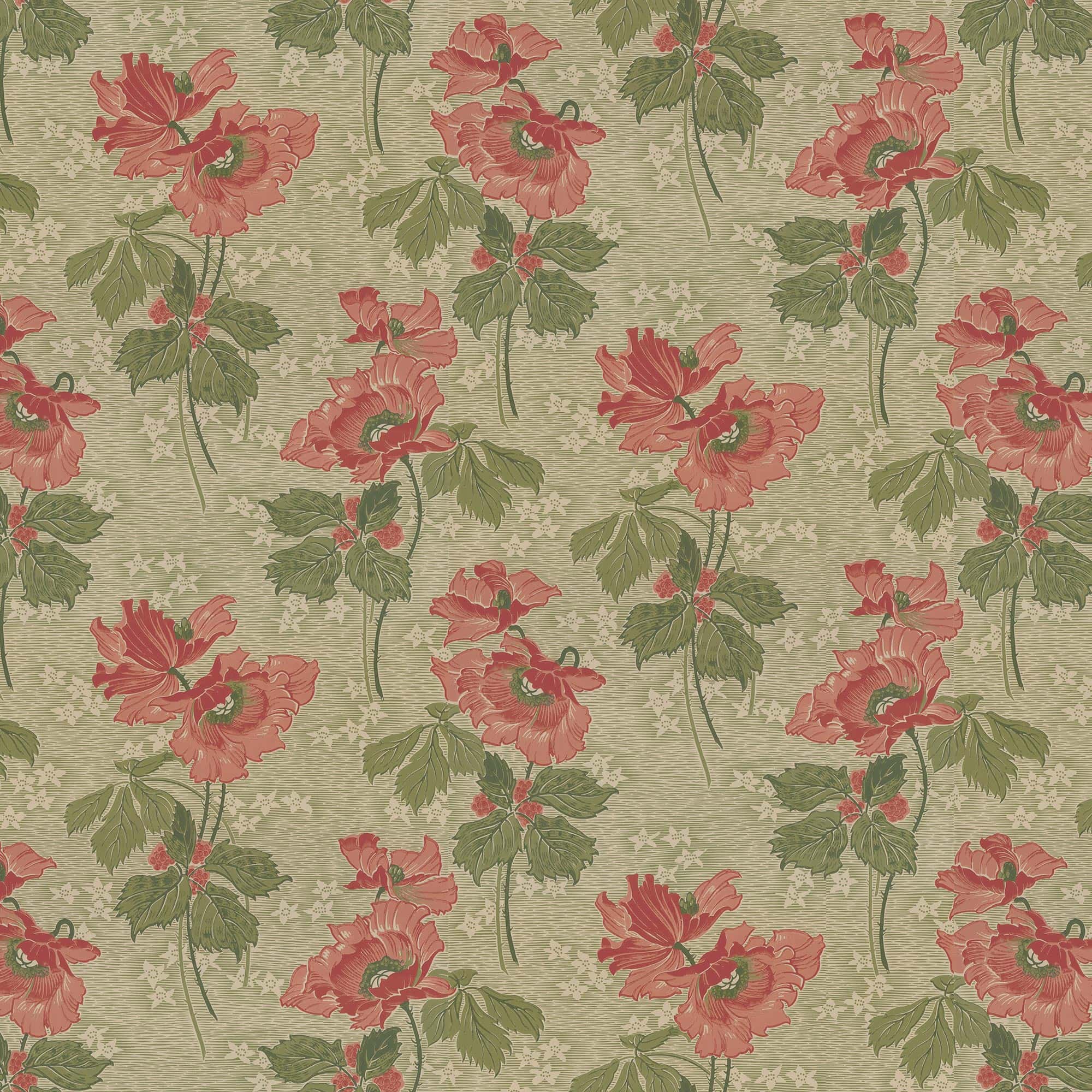 Lim & Handtryck - Vallmo - Grön/Röd x129-54