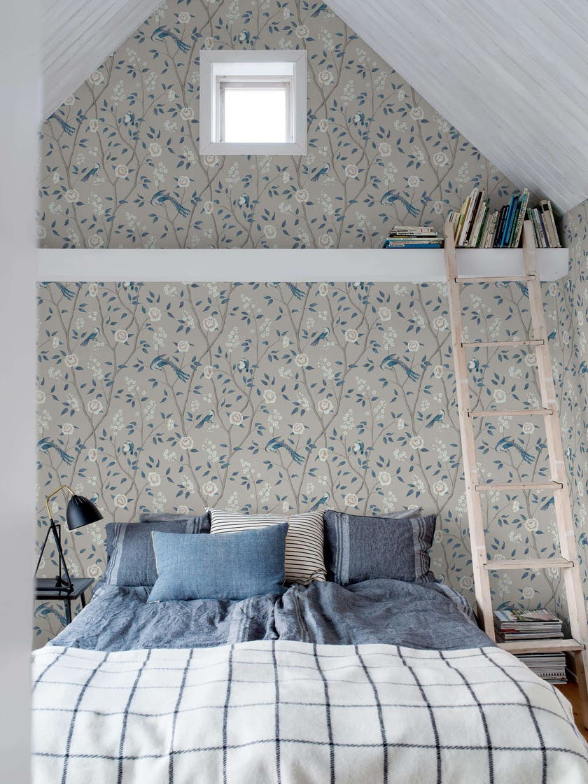 Boråstapeter - Paradise Birds - Blue & White