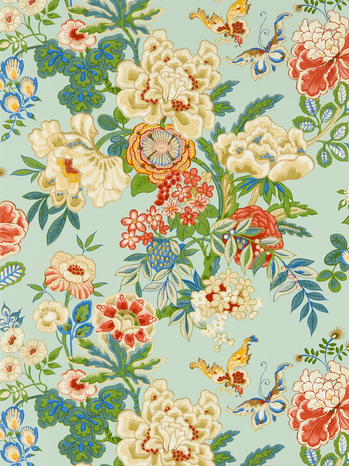 Sanderson - Emperor Peony Jade/Aprico Water Garden Wallpapers