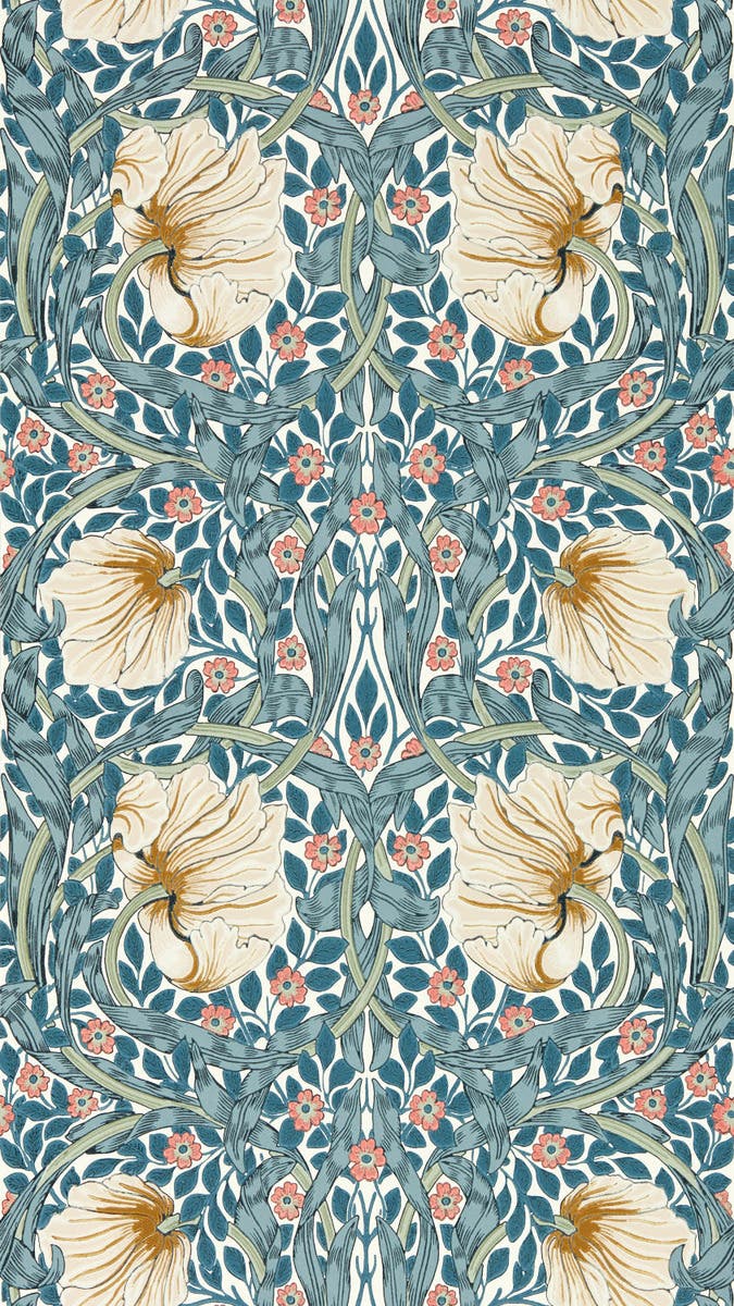 Pimpernel Woad/Coral Morris and Friends Wallpa